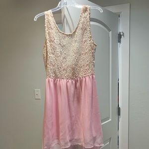 Off white lace and pink high low dress